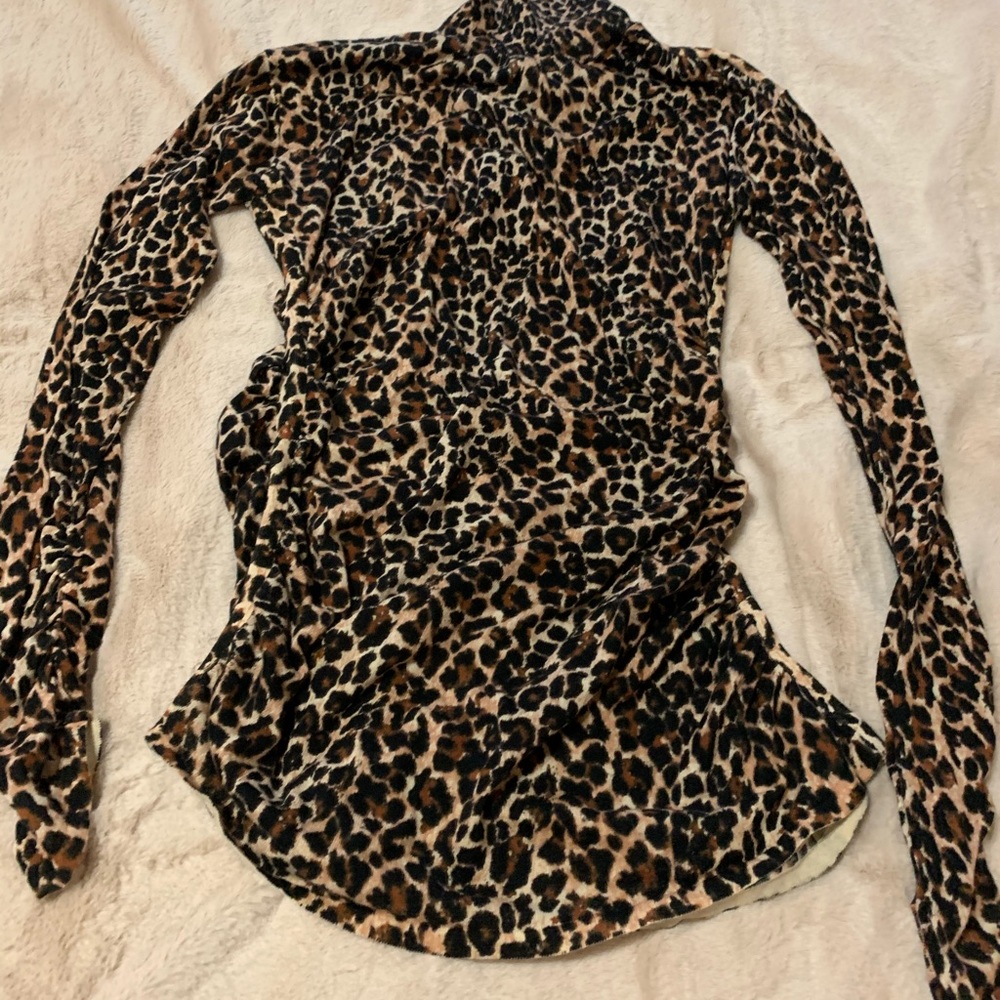 Leopard Print Side Ruched Turtleneck - image 1